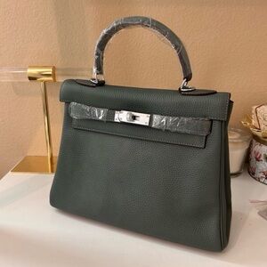 28cm Gray Green Top Handle Leather KL Satchel